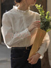 小野七天白色休閑襯衫女花邊立領(lǐng)秋冬2025新款氣質(zhì)法式襯衣內搭打底上衣 白色木耳邊花邊立領(lǐng)襯衫 M 推薦95-105斤 曬單實(shí)拍圖