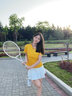 悅步跑步運(yùn)動(dòng)套裝女春夏新款速干羽毛球服健身瑜伽短袖短褲休閑兩件套 藍(lán)色上衣+白色短裙 M【建議90-100斤】 曬單實(shí)拍圖