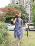恰凡（QIAFAN）中年媽媽裝夏裝時(shí)尚氣質(zhì)連衣裙2024新款中老年女裝夏季大碼裙子女 灰藍(lán)色 L 曬單實(shí)拍圖