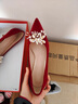 卡帝樂(lè )鱷魚(yú)（CARTELO）紅色絕美婚鞋女士高跟鞋中式秀禾婚鞋氣質(zhì)新娘敬酒服尖頭粗跟女鞋 紅色 8cm 37 曬單實(shí)拍圖