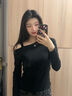 佐敘一字肩露肩修身顯瘦長(cháng)袖t恤女打底衫早秋設計感小眾氣質(zhì)斜肩上衣 黑色 XL （108-120斤） 曬單實(shí)拍圖