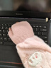 BIBK日本毛絨袖套手套一體2025新款袖頭女秋冬季羽絨服防臟保暖手臂套 珍珠白【手套袖套二合一】 曬單實(shí)拍圖