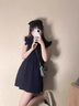 她芙（tafu）品牌女裝法式連衣裙女小個子2025夏新款荷葉邊遮肚顯瘦減齡小黑裙 黑色 M 曬單實拍圖