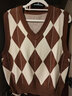 Olrain歐芮兒菱形格毛衣馬甲女春裝新款寬松V領(lǐng)提花復古背心 可可咖 M 曬單實(shí)拍圖