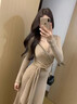 冶芷咖色v領(lǐng)扭結連衣裙女氣質(zhì)綁帶長(cháng)裙2025秋季長(cháng)袖收腰裙子 扭結v領(lǐng)包臀裙卡其色 L 曬單實(shí)拍圖