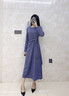 顏域設計感掐腰連衣裙女2025新款秋裝高級感長(cháng)袖過(guò)膝顯瘦氣質(zhì)長(cháng)裙 藍色 S 曬單實(shí)拍圖
