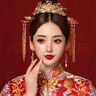 締晶新娘秀禾服頭飾金色鳳冠新中式結婚流蘇發(fā)飾高檔皇冠耳環(huán)套裝配飾 曬單實(shí)拍圖