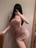 美人伊性感亮片流蘇包臀透1視裙純欲誘惑制服睡衣套裝qqny 粉色+白絲襪 均碼 曬單實(shí)拍圖