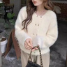 皮爾卡丹（pierre cardin）仿針織開(kāi)衫毛衣外套女裝秋冬裝加厚短款2025新款歐貨高級好看 白色 S 曬單實(shí)拍圖