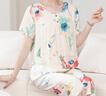 古今（GUJIN）春夏上新中老年媽媽棉綢睡衣女家居服睡褲大碼涼感可外穿套裝2XL 曬單實(shí)拍圖