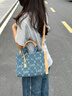 Lee復古老花Cabas托特包女士滿(mǎn)印花手提包時(shí)尚牛仔單肩包百搭斜挎包 牛仔藍 曬單實(shí)拍圖