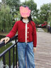 妃奧絨春秋開(kāi)衫時(shí)尚外搭高腰小個(gè)子毛衣女裝短款上衣針織羊毛衫外套 紅色 M 曬單實(shí)拍圖
