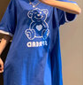 唐獅夏季連衣裙女圓領撞邊圖案T恤寬松顯瘦韓版流行WP 寶石藍 L 曬單實拍圖