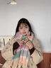 廣月藍(lán)毛球拉毛保暖多巴胺圍巾女士秋冬2024新款軟糯防寒披肩圍脖 藍(lán)紫粉色 220*40cm 曬單實(shí)拍圖
