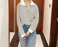 FOX.Gpolo領(lǐng)衛(wèi)衣外套女士2025新款秋裝女裝秋季穿搭長袖秋冬衣服針織衫 杏色條紋polo領(lǐng)長袖針織衫 均碼 【建議120斤內(nèi)】 曬單實(shí)拍圖