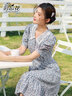 勿忘花純棉碎花連衣裙女2025夏季新款氣質娃娃領法式泡泡袖裙子 花色 L 曬單實拍圖
