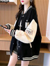 MXQP學(xué)院風(fēng)棒球服外套女2025秋冬新款韓版寬松休閑衛衣百搭撞色上衣潮 黑色 L 【110-130斤】 曬單實(shí)拍圖