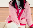 UR2024秋季新款女裝甜美多巴胺撞色寬松V領(lǐng)針織開(kāi)衫UYU940053 淺粉色 S 曬單實(shí)拍圖
