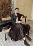 蕾絲提花植絨半身裙女秋冬季2025新款松緊腰優(yōu)雅大擺黑色a字裙子 咖色 均碼 80-150斤 曬單實(shí)拍圖