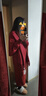 恒源祥圍巾女秋冬季配旗袍披肩帶袖婚宴喜婆婆禮服外搭生日禮物本命禮盒 酒紅色純色偏厚春秋冬款 曬單實(shí)拍圖