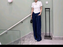 對白新復古回潮時尚設計感闊腿牛仔褲女2025年秋裝新款寬松顯瘦拖地褲 藏青色 28 曬單實拍圖