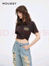 moussy 2025新品美式復古做舊LOGO寬松短袖T恤010IS290-4771 021淺黑色 均碼 曬單實(shí)拍圖