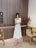 香蕉寶貝（BANANA BABY）2024夏季新款法式方領(lǐng)連衣裙女千金感氣質(zhì)純色中長(cháng)裙D242LY233 白色 S 曬單實(shí)拍圖