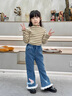 靚貝城堡女童牛仔褲秋冬款褲子2026新款洋氣兒童寶寶棉褲冬裝加絨喇叭褲 藍色加絨 120cm 曬單實(shí)拍圖