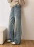棉致美式闊腿牛仔褲子女秋冬季新款潮流小個(gè)子寬松顯瘦高腰直筒休閑褲 933藍色【高品質(zhì)】 L 100-120斤 曬單實(shí)拍圖