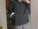 清池影（QINGCHIYING）咖色西裝外套女春秋季新款韓版寬松休閑時(shí)尚百搭雙排扣大碼上衣女 黑色 XL 曬單實(shí)拍圖