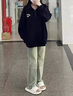 矜持范美式復(fù)古高街水洗做舊黃泥色直筒牛仔褲女顯瘦顯高拖地褲子ins潮 黃泥牛仔色  M （95-108斤） 曬單實(shí)拍圖
