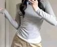 森馬（Semir）長(cháng)袖T恤女不對稱(chēng)假兩件2025秋季小心機修身拼色衣服10A525101001 曬單實(shí)拍圖