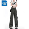 真維斯（Jeanswest）美式粉色工裝褲女秋冬新款潮流高腰寬松闊腿束腳休閑褲子女 軍綠色(長(cháng)褲) M 曬單實(shí)拍圖