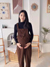 莞潔 GJCEC孕婦背帶褲秋冬款套裝2024外出大碼孕婦褲加絨加厚褲子連體褲秋冬 咖啡色背帶褲單件【春秋薄款】 L碼【建議110-125斤】 曬單實拍圖