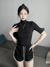 雅鹿拼接半高領(lǐng)中袖t恤女春秋季新款肌底衣緊身內(nèi)搭打底衫五分袖上衣 黑色 L 曬單實(shí)拍圖