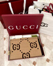 GUCCI古馳雙G提花羊毛圍巾 棕色和米色 均碼 曬單實(shí)拍圖