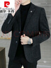 皮爾卡丹（pierre cardin）小西裝外套男商務(wù)休閑上衣高端品牌毛呢條紋西服通勤垂感單西 黑色暗紋 6001-1 2XL 185【建議150-165斤】 曬單實(shí)拍圖