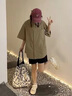 威登羊日系復古工裝短袖t恤男士春夏季寬松休閑套裝男生潮牌衣服男裝 棕色短袖+白短T+卡其褲子【三件 XL 曬單實(shí)拍圖