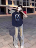 純棉重磅美式復(fù)古短袖t恤女夏季2025新款寬松小個(gè)子插肩撞色上衣 花灰拼藏青色【純棉重磅】 M（80-100斤） 曬單實(shí)拍圖