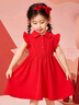 ASK JUNIOR女童裙子2025夏薄款小童花邊袖純色甜美公主裙 紅色 110 曬單實(shí)拍圖