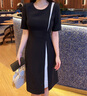 AD夏季連衣裙女輕熟風(fēng)黑色圓領(lǐng)西裝裙減齡通勤職業(yè)裝a字裙 連衣裙 S 曬單實(shí)拍圖