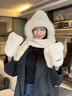 唐獅（TonLion）情侶款可愛(ài)毛絨帽子圍巾一體女冬季騎行防風(fēng)保暖護耳連帽三件套男 米色 曬單實(shí)拍圖
