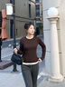 歌力思（ELLASSAY）秋季新款100%綿羊毛個(gè)性拼接長(cháng)袖針織T恤女EWB353Z00300 駝撞白 S 曬單實(shí)拍圖