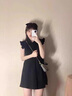 她芙（tafu）品牌女裝法式連衣裙女小個子2025夏新款荷葉邊遮肚顯瘦減齡小黑裙 黑色 M 曬單實拍圖