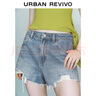 UR秋季新款女裝復古休閑磨破毛須牛仔短褲UWJ850055 藍色 (偏短) 28 曬單實(shí)拍圖