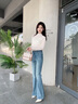 香影法式氣質(zhì)長(cháng)袖t恤女2025秋季夏新款半高領(lǐng)肌理感正肩打底上衣 米色 S 曬單實(shí)拍圖