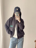 子牧棉麻秋裝 女短外套衛衣開(kāi)衫拉鏈棒球服夾克洋氣百搭上衣2349 深灰色 M(建議95-115斤) 曬單實(shí)拍圖