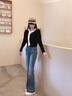 美麗衣櫥（BEAUTIFUL WARDROBE）復古拼接微喇牛仔褲女秋季高腰彈力修身顯瘦喇叭褲休閑拖地長(cháng)褲女 曬單實(shí)拍圖