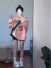 LDBE重磅粉色無帽衛(wèi)衣女秋冬加絨加厚寬松圓領(lǐng)oversize長袖慵懶風(fēng)上衣 粉色【春秋薄款】 L（95-110斤） 曬單實拍圖