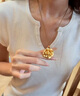 御龍鏡古法點鉆富貴牡丹花黃金吊墜女 999足金花朵掛墜編繩項鏈七夕禮物 附送鑒定證書 曬單實拍圖